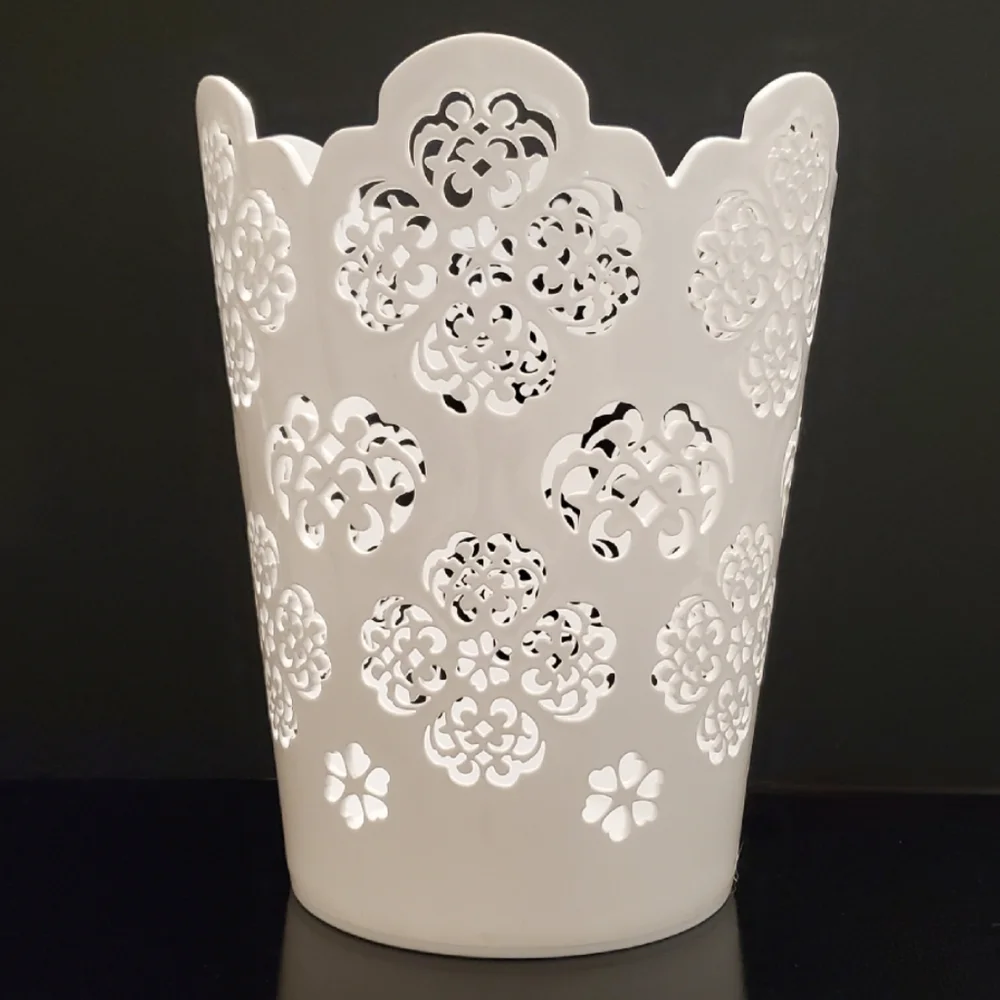 ONLY SOLD IN BUNDLE 12" White Floral Cutout Plastic Wastebasket - Picture 5 of 10